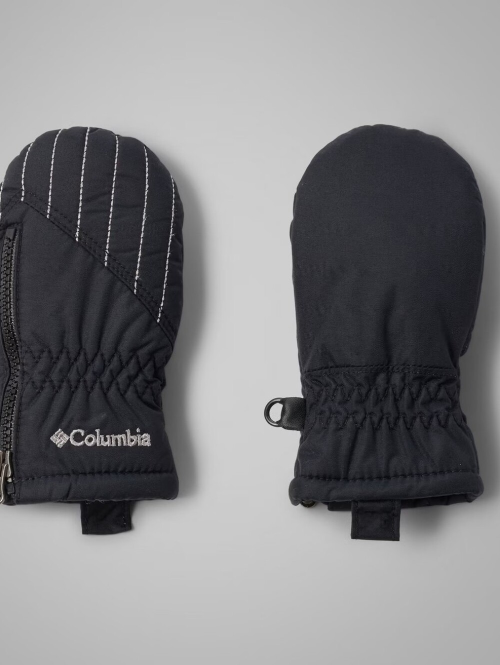 Columbia Kids/Toddler Insulated Zip Snow Mittens - Black with White Stitching